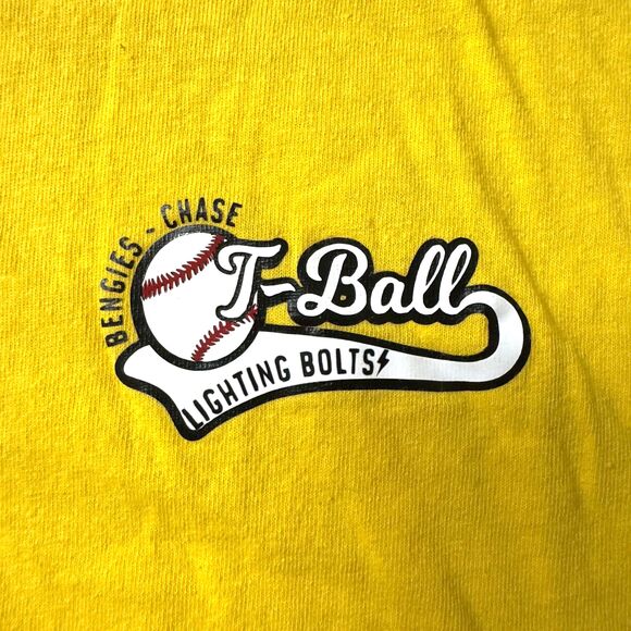 Lighting Bolts Tee Ball Coach T-shirt Men's Large Yellow Baseball Softball - Picture 2 of 5